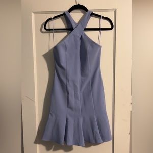 LIKELY Flared Carolyn Mini Dress Twist Halter Periwinkle Blue
